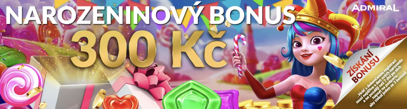 Admiral Casino narozeninový bonus až 300 Kč