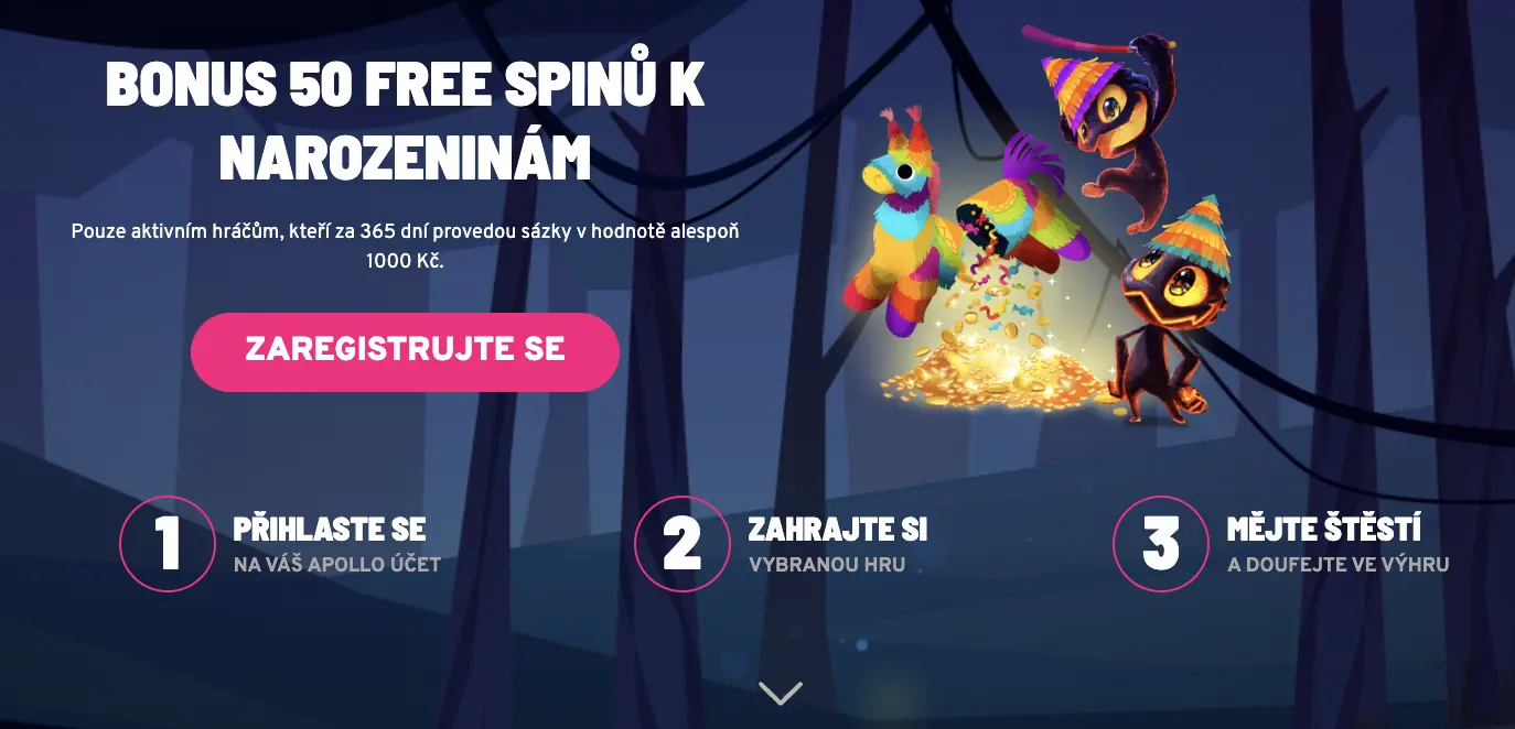Apollo Games bonus k narozeninám – 50 spinů pro aktivní oslavence