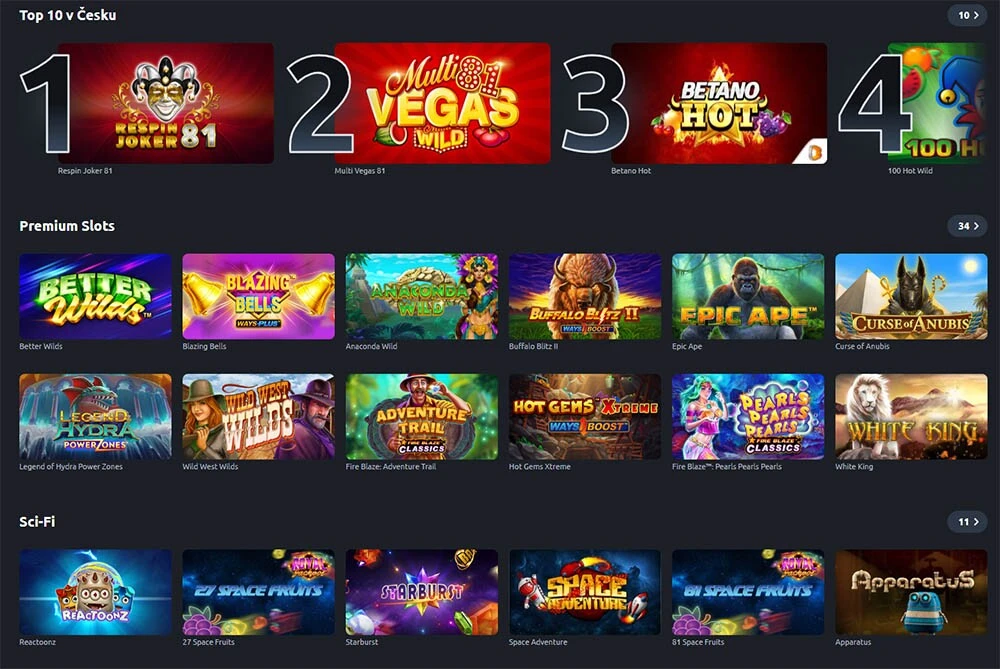 Betano Casino herní nabídka