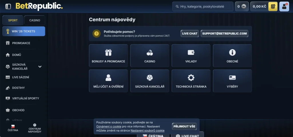 Zákaznická podpora BetRepublic Casino