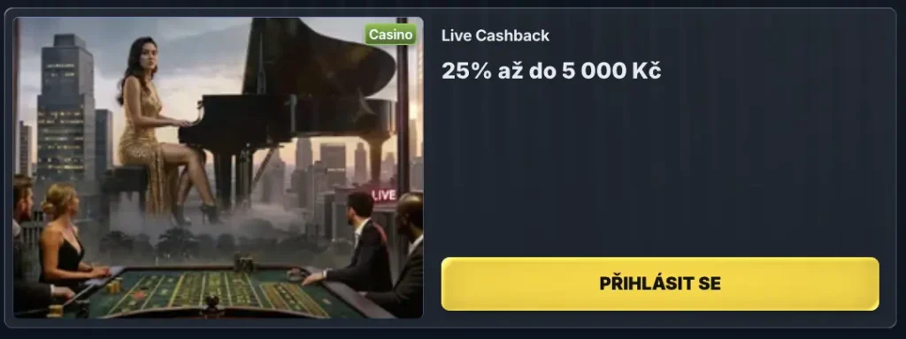 Vrácení části proher v živém casinu - 25% až do 5 000 Kč