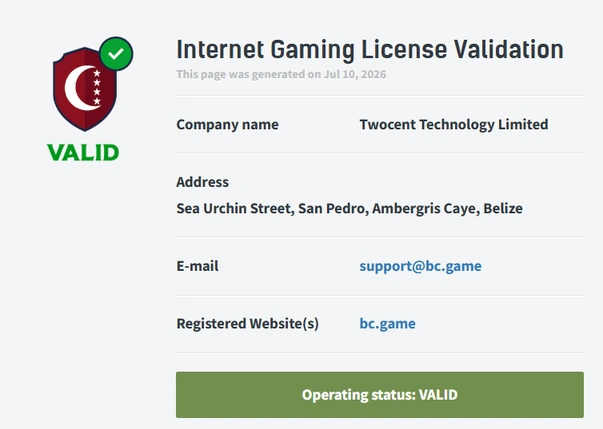 Licence BC.GAME