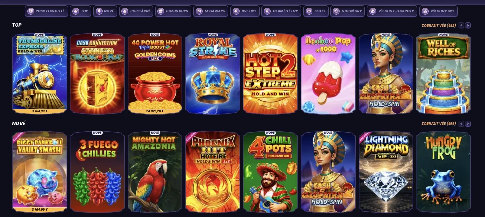 Herní nabídka FunBet – lobby s automaty, jackpoty a live hrami