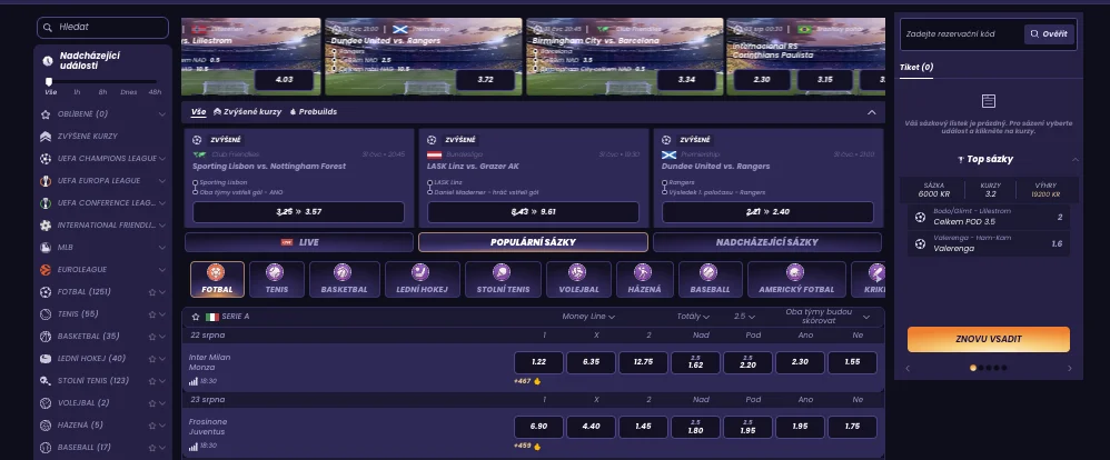 Sportovní sázení ve FunBet – kurzy na fotbal, tenis, hokej a další sporty