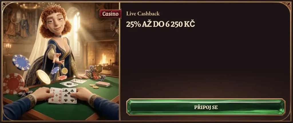 Live Cashback bonus 25 % až do 6 250 Kč v CrazyTower Casino