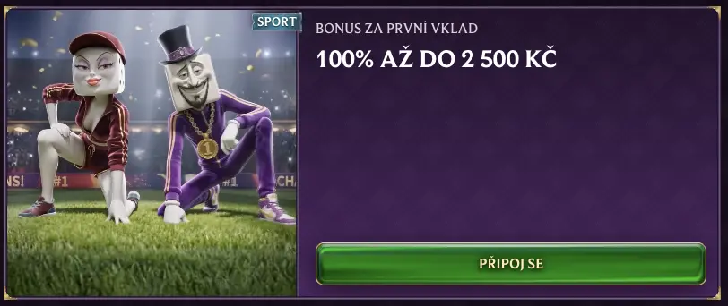 Sportovní bonus za první vklad v Dice Palace Casino – 100 % až do 2 500 Kč