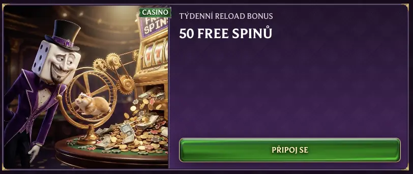 Týdenní reload bonus 50 free spinů v Dice Palace Casino
