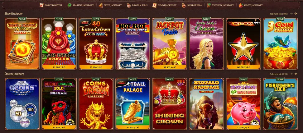 Nabídka jackpotových automatů v CrazyTower Casino – Žhavé a Šťastné jackpoty