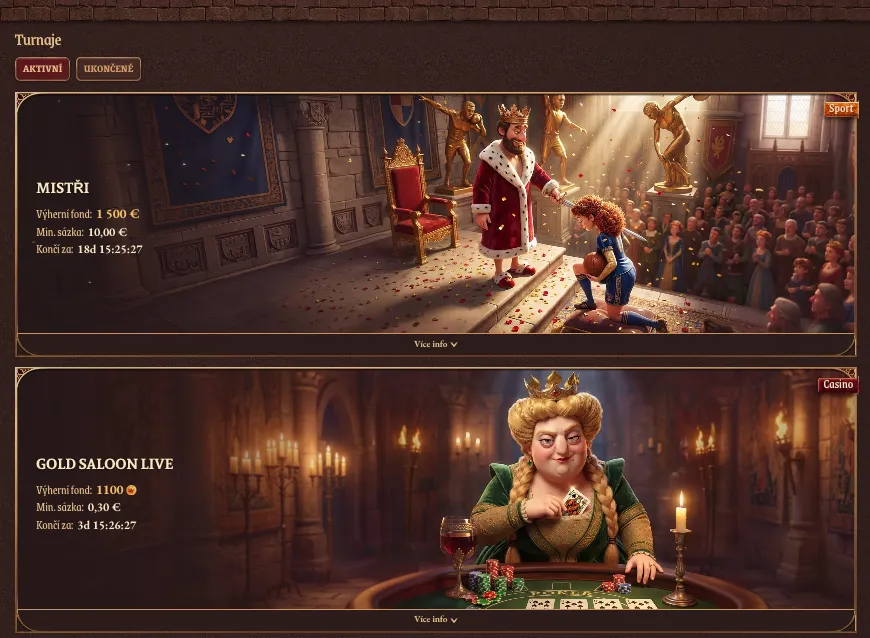 Aktivní turnaje v CrazyTower Casino – Mistři s výherním fondem 1 500 € a Gold Saloon Live
