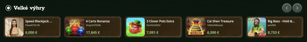 Pás Velké výhry v Cowboyspin Casino – nedávné výhry hráčů na Speed Blackjack, 4 Carts Bonanza a Big Bass Hold & Spinner